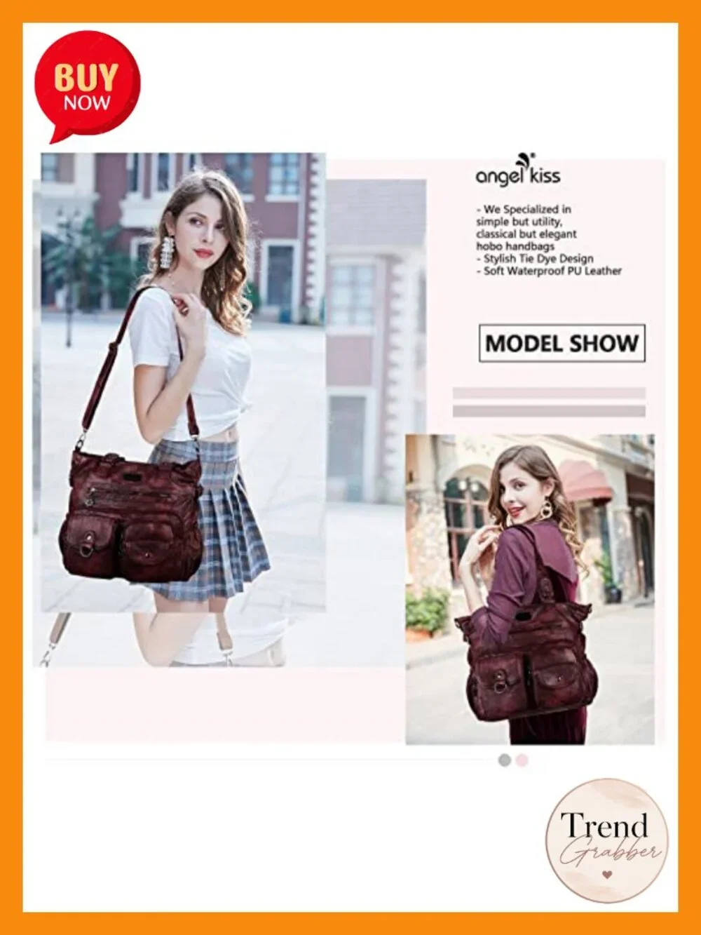 PU Faux Leather Satchel Handbag with Adjustable Shoulder Strap